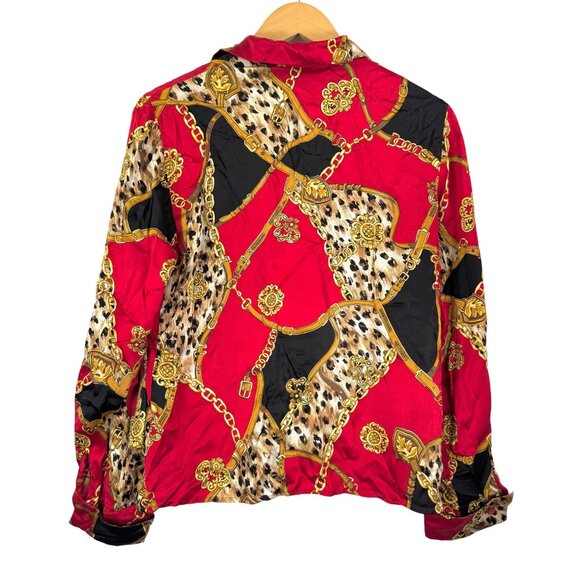 VTG Spencer Jeremy 10% Silk leopard chain print satin blouse 90s sz 6 - Picture 3 of 6
